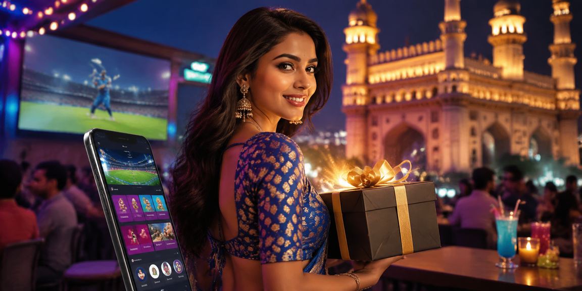 Hyderabad Charminar illuminated with cricket betting night market behind